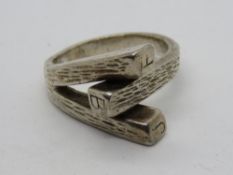A HM silver bark effect ring JBF, size T.