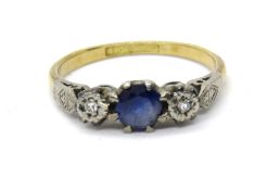 A delightful vintage sapphire and diamond ring in 18ct gold and platinum,