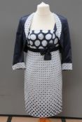 Frank Usher; dress and jacket in navy and white polka dot, size 12, dress for dry cleaning,
