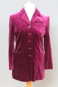 Jaeger; 75% cotton burgundy velvet jacket size 12 to fit 35