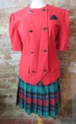 A c1980s blazer and tartan skirt suit, jacket size 12, skirt size 14.