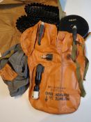 A 250rd Maxim belt, Black disc inert mine, a Soviet Aviation ASZH-63P life jacket in bag.