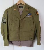 A WWII US Type B-14 enlisted mans flight jacket size 38, with a pair of officers light trousers,