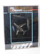 A framed 3D chrome wirework model of a Aeroplane 'Up and Away Aviation Detailing'. Overall size 53.