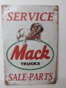 A contemporary metal garage Mack Trucks advertising sign, 30 x 20cm.