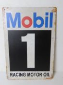 A contemporary metal garage Mobile Racing Motor Oil advertising sign, 30 x 20cm.
