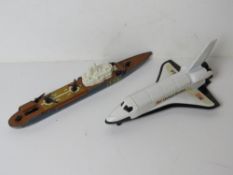 A Corgi Space Shuttle having retractable wheels together with a Matchbox Sea Kings K307 Helicopter