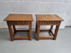 A pair of rectangular oak side tables each approx. 46 x 30 x 46cm.