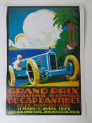 A contemporary Pop Art style Grand Prix advertising print 'Du Cap D'Antibes 1929', 42 x 29.