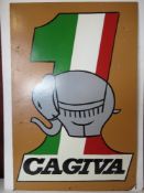 A painted advertising board 1 Cagiva measuring approx 61 x 91cm.