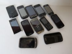 Twelve mobile phones inc LG, Nokia, Blackberry, iphone, HTC and Samsung.