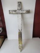 A WWII white painted wooden memorial cross for Capt N J A Moor, TD, General List, dated 2.11.42.