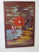 Batik; being boats on the sea at sunset,