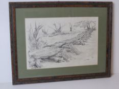 An ink drawing of Tarr Steps, Exmoor Nat