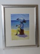 Print; man contemplating the sea sat und