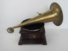 A HMV gramophone with brass horn (a/f).