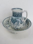 A Burgess & Leigh pottery wash jug and bowl in green and white floral pattern. Bowl approx 35.
