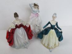 Three Royal Doulton ladies being HN2265 'Sara', HN3205 'Veronica' and HN2709 'Regal Lady'.