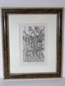 A pen sketch with dedication in pencil below dated '94, framed and glazed, overall size 25 x 30cm.