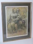 Ecclesiastical print; two classical women with cherubic children at feet, sight size 53 x 39cm,