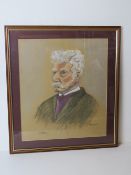 Pastel portrait 'Eric 1995' J N Anley being a white haired gentleman in suit jacket with purple