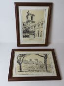 A pair of Maltese prints of pen sketches being St John's Co Cathedral and the Cathedral at Medina