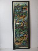 Batik; Indonesian fabric painting, framed and glazed, overall size 84 x 30cm.