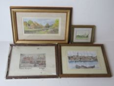 Four assorted prints and paintings inc Lower Slaughter Cotswolds, each framed and glazed.