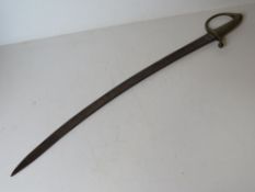 A continental late 18thC/early 19thC brass handle hanger sword with curved single edge blade,