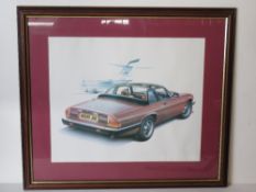 A framed and mounted print of the Jaguar