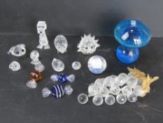 A Mdina glass mushroom together with eight Swarovski crystal figurines (a/f),