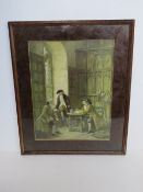 Print of Georgian gentleman after a shoot with gun and birds behind in glazed oak frame,