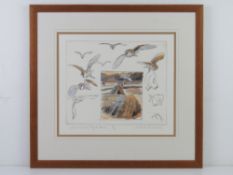 Print; Barn Owl flight studies 13/40 by Rowland Greenhalf, 35 x 35cm, framed and mounted.
