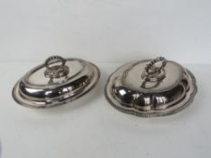 Two silver plated lidded tureens, one with maker's mark for JH Potter.