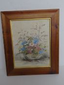 Floral still life in good pine frame, overall 39 x 46.5cm.