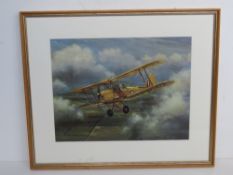 Aeronautical print from an original painting by Roy Garner of a glider plane, sight size 39 x 30cm,