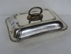 A silver plated Mappin & Webb lidded tureen having pyrex glass liner.