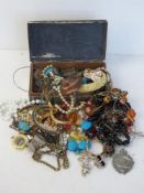 A quantity of assorted jewellery inc Oriental style white metal jewellery box,