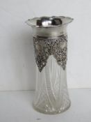 A hallmarked silver and cut glass vase standing approx 15cm high.