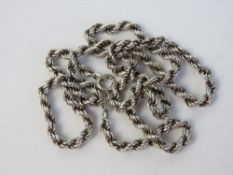 A silver rope chain necklace, hallmarked for London, measuring 51.5cm in length.