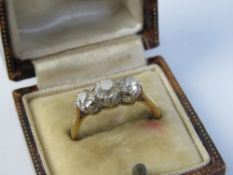 A superb vintage 18ct gold platinum and diamond trilogy ring in original box.