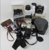 A quantity of cameras and equipment inc Ricoh XR lens in original box, Ricoh KR-10 in original box,