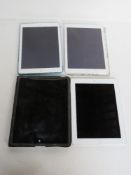 Four assorted iPads, three in protective cases.
