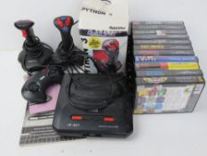 A Sega Megadrive II with instructions, controller and two Python joysticks.