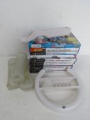 A quantity of video games being Wii and Playstation 2 together with Wii accessories.