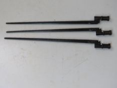 Three Soviet Mosin Nagant Rifle Socket Bayonets, each approx 50cm long.