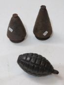An inert WWI Austro-Hungarian hand grenade with fuse, WWII German AZ fuse,