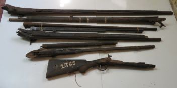 Six antique percussion cap rifles and an antique pin fire rifle, a/f.