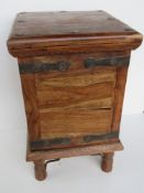 A Sheesham wood side table with lift up lid, measuring approx 37 x 37 x 59.5cm.
