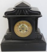 A black slate architectural mantle clock, marked to the dial, Jackson & Son Nottingham, French Make,